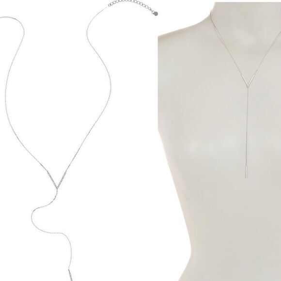 Sterling Silver Swarovski‎ Crystal Accented V Necklace NWOT - Picture 5 of 5